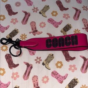 Coach Hot Pink Leather Logo Wrist Key Fob